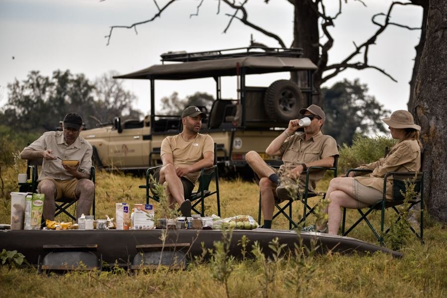 Breakfast in the bush beside the vehicle